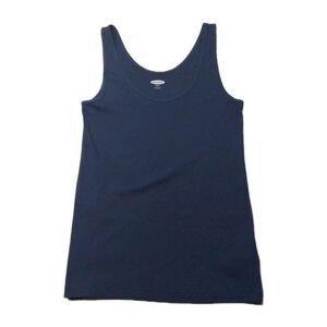 Old Navy Slim Fit Womens Large Tank Top Navy Blue Ribbed Comfy Vacation Mom Cute